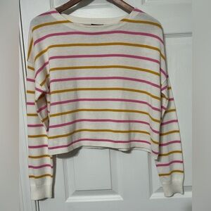 Lumiere Women’s Pink & Mustard Stripe Cropped Sweater Preppy Pullover Size S